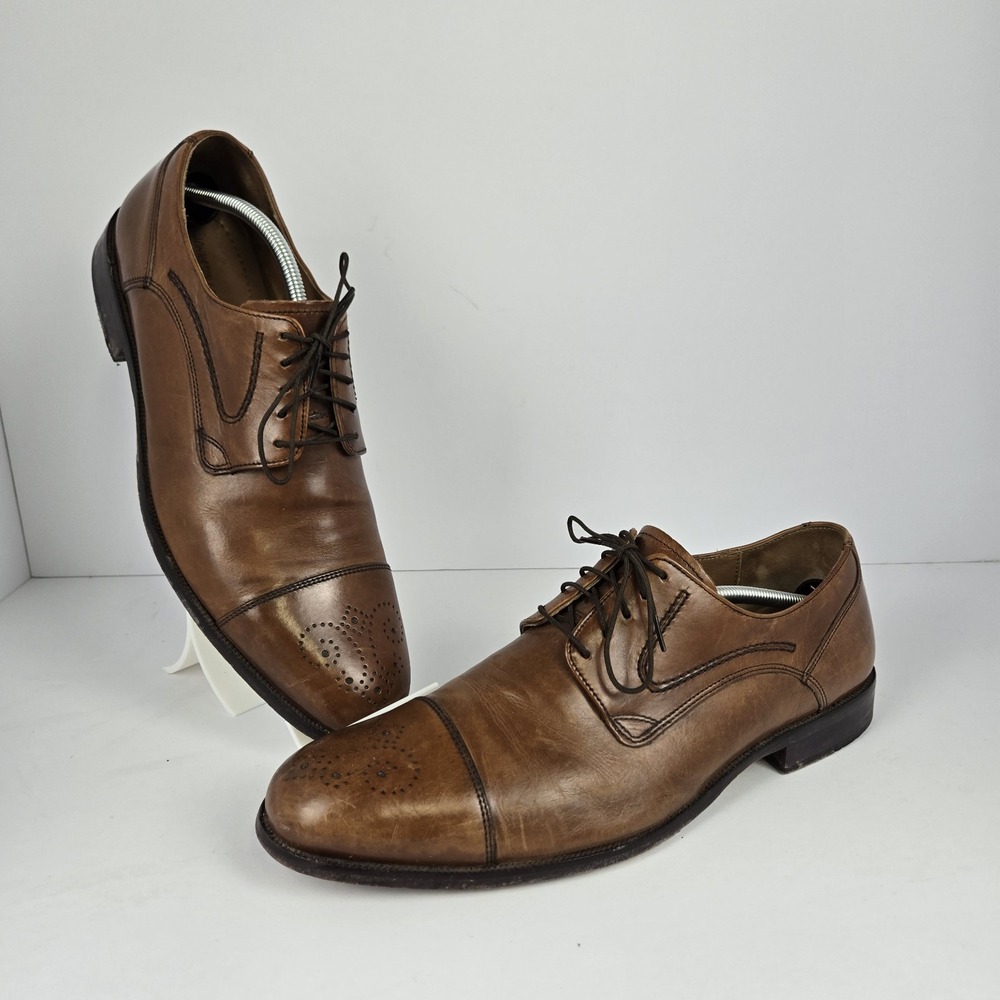 Johnston & Murphy Mens Brogue Cap Toe Oxfords Size 12M Brown Leather Dress Shoes